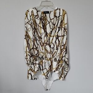 Zara accessories Bodysuit Womens L Bridle Chain Link Print Wrap Top Equestrian